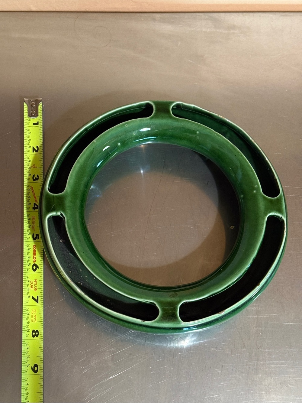 Midcentury modern Green Ring Floral Frog Vase McCoy Ceramics